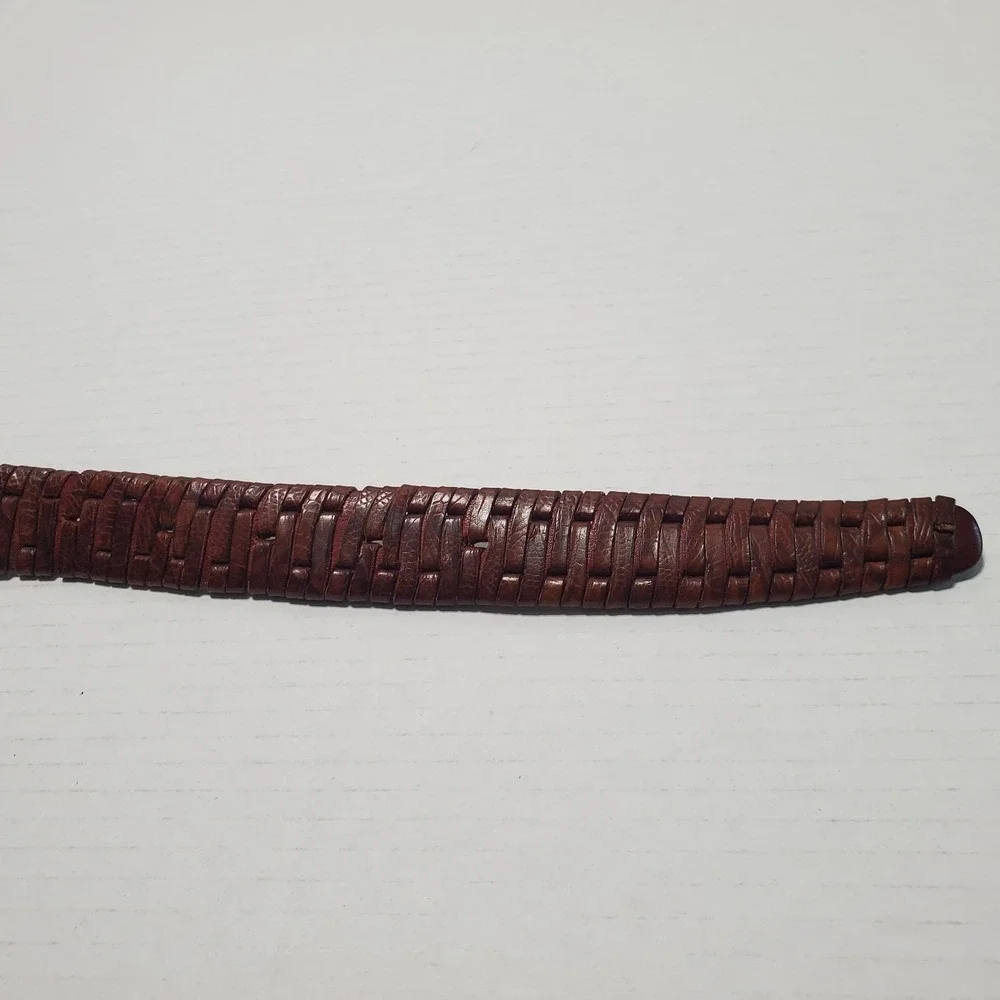 Vintage Brown Italian Calf Leather Woven Braided‎ Belt Size 42 BA300416 Men's